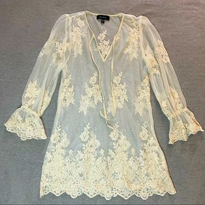 Karen Kane Sheer Floral Embroidered Tunic, Cream, Size M